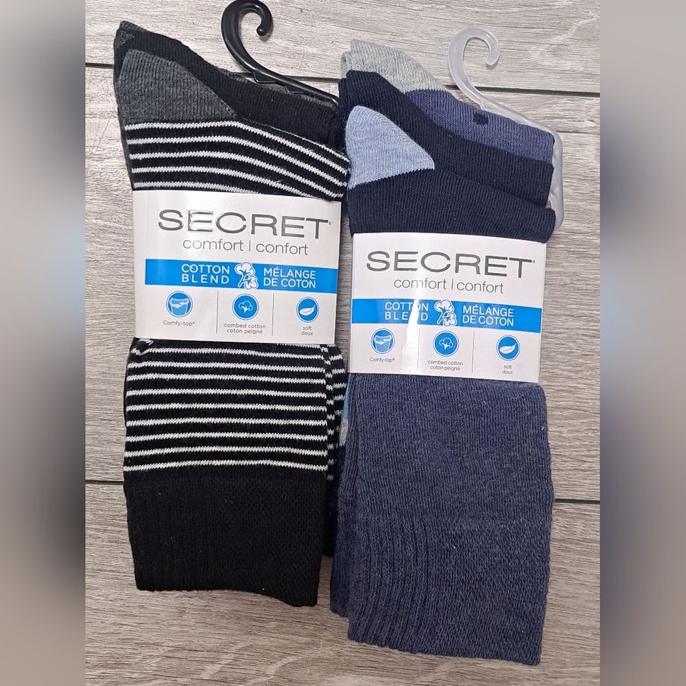 Lot Of 2 Secret Comfort Cotton Blend Women's 3 Pairs Assorted Color Crew Socks